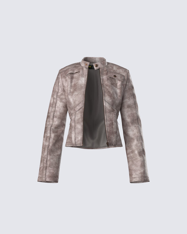 finesse Nevelle Sage Wash Faux Leather Jacket