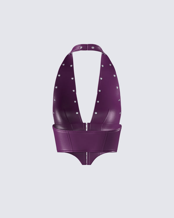 Finesse Nia Purple Vegan Leather Halter Top