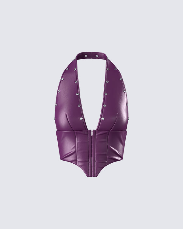 finesse Nia Purple Vegan Leather Halter Top