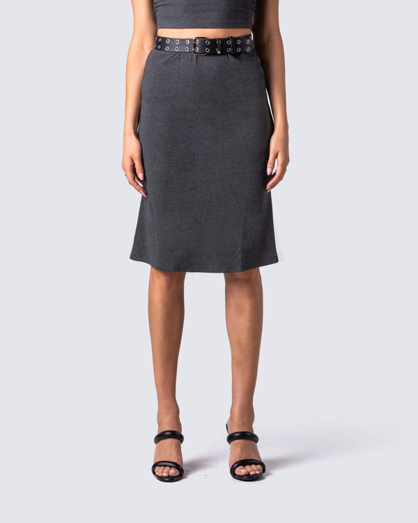 Finesse Nico Grey Jersey Midi Skirt