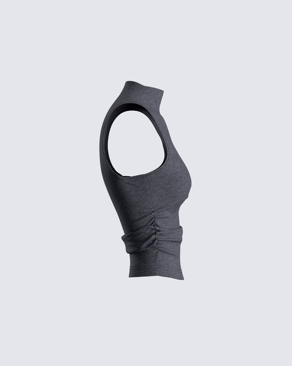 Finesse Nico Grey Jersey Mock Neck Top