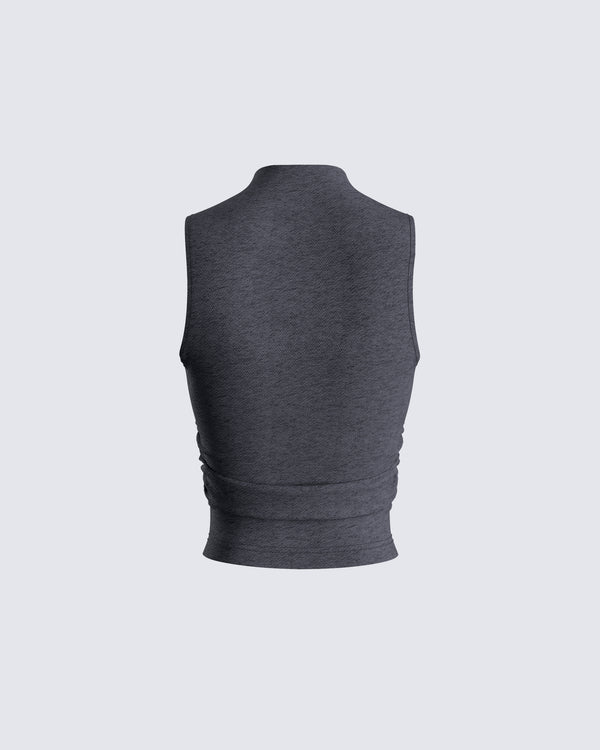 Finesse Nico Grey Jersey Mock Neck Top