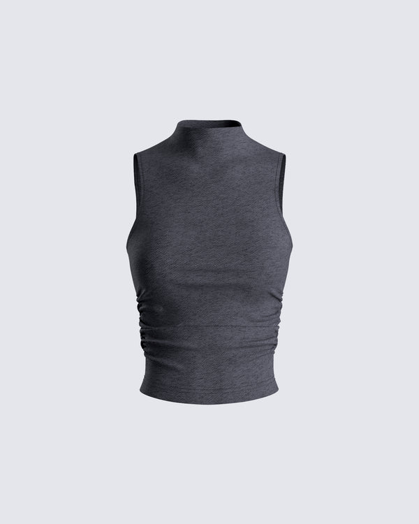 finesse Nico Grey Jersey Mock Neck Top