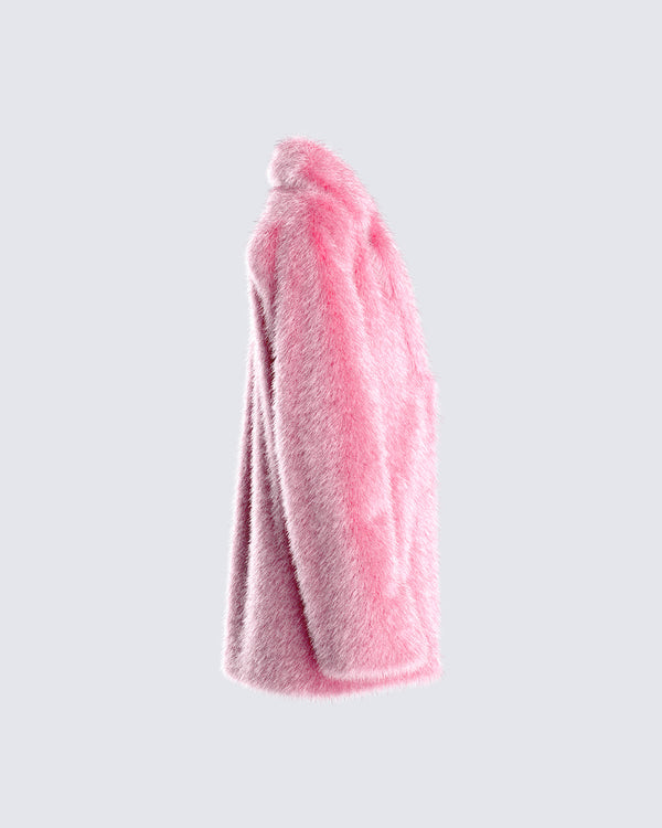 Finesse Nicole Pink Vegan Fur Coat