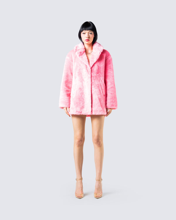 Finesse Nicole Pink Vegan Fur Coat