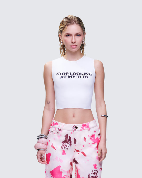 Finesse Nicolette White Rib Graphic Top