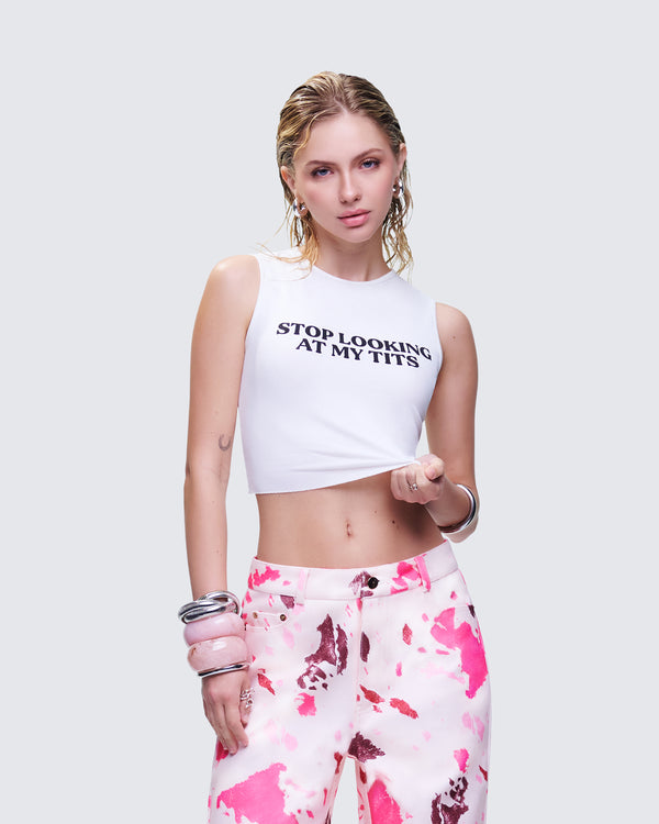 Finesse Nicolette White Rib Graphic Top