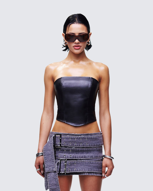 Finesse Nika Black Faux Leather Top