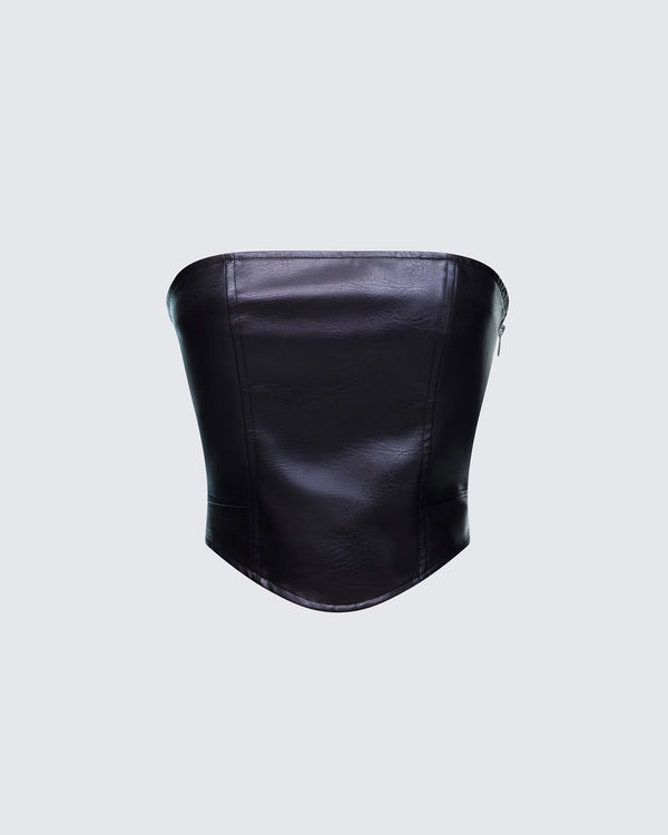 finesse Nika Black Faux Leather Top