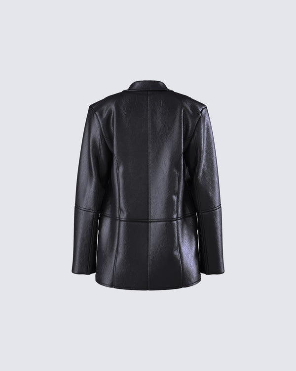 Finesse Nika Black Vegan Leather Blazer