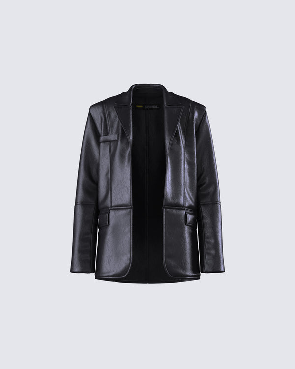 finesse Nika Black Vegan Leather Blazer