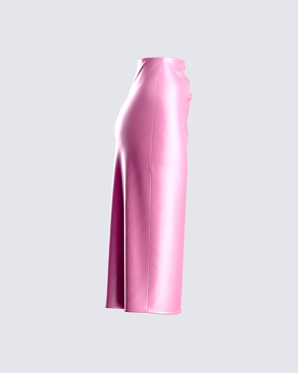 Finesse Nikita Pink Satin Midi Skirt