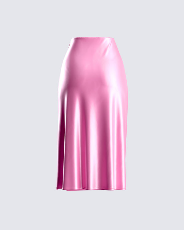 Finesse Nikita Pink Satin Midi Skirt