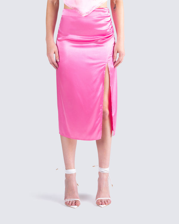 Finesse Nikita Pink Satin Midi Skirt