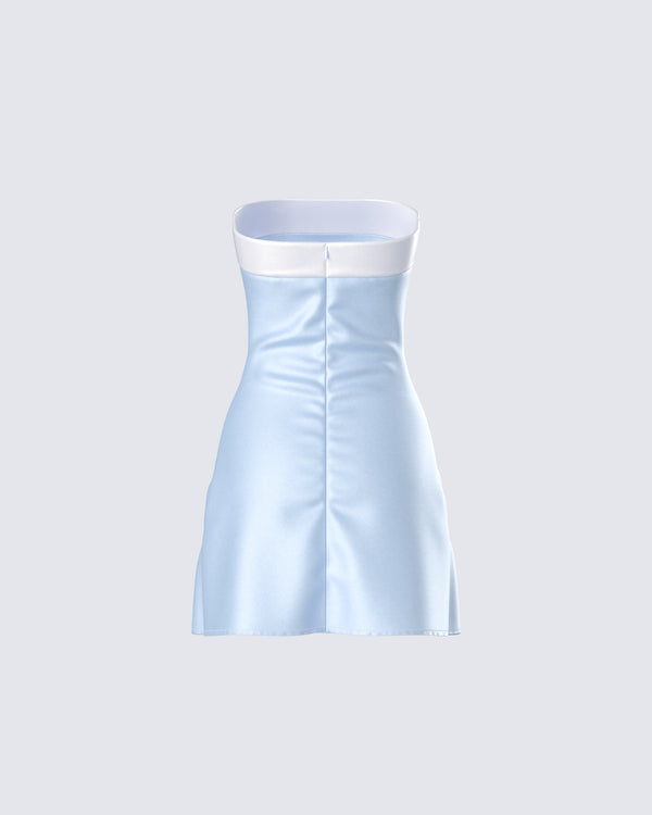 Finesse Nivi Blue Banded Satin Mini Dress