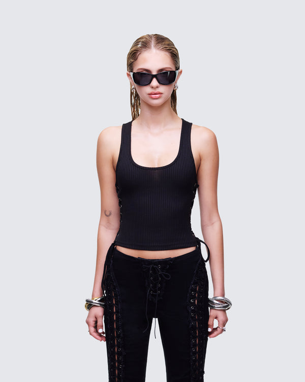 Finesse Nixie Black Lace Up Tank
