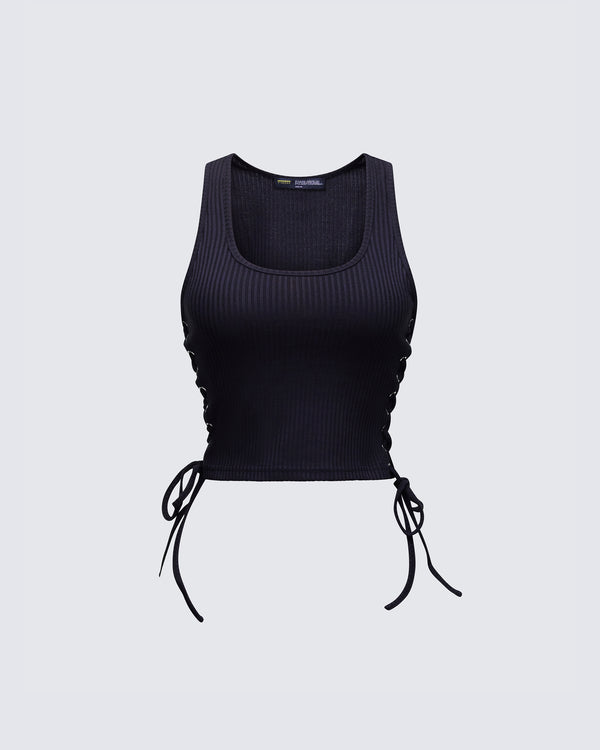 finesse Nixie Black Lace Up Tank