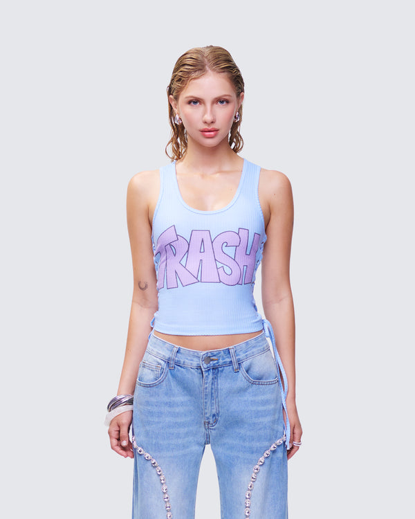 Finesse Nixie Blue Lace Up Graphic Tank