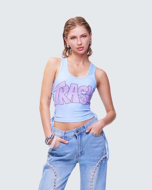 Finesse Nixie Blue Lace Up Graphic Tank