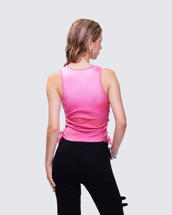 Finesse Nixie Pink Lace Up Graphic Tank