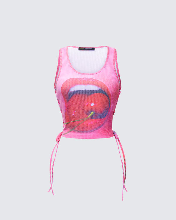 finesse Nixie Pink Lace Up Graphic Tank