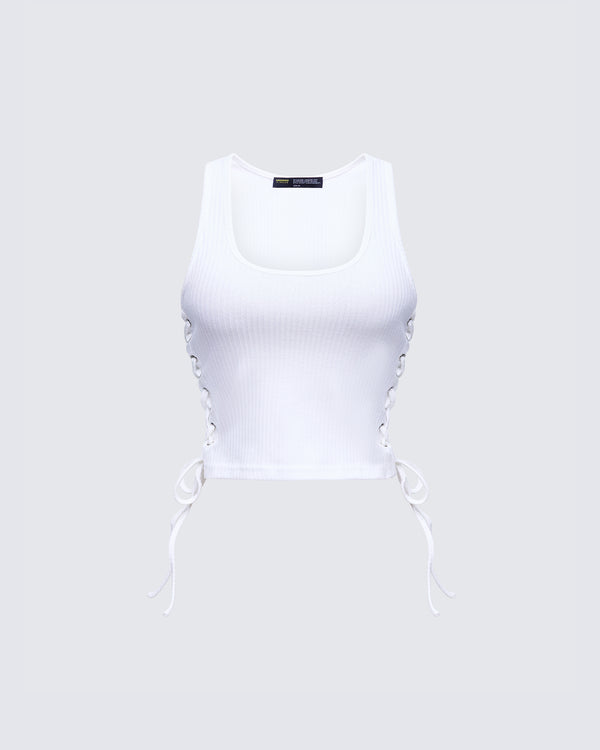 finesse Nixie White Lace Up Tank