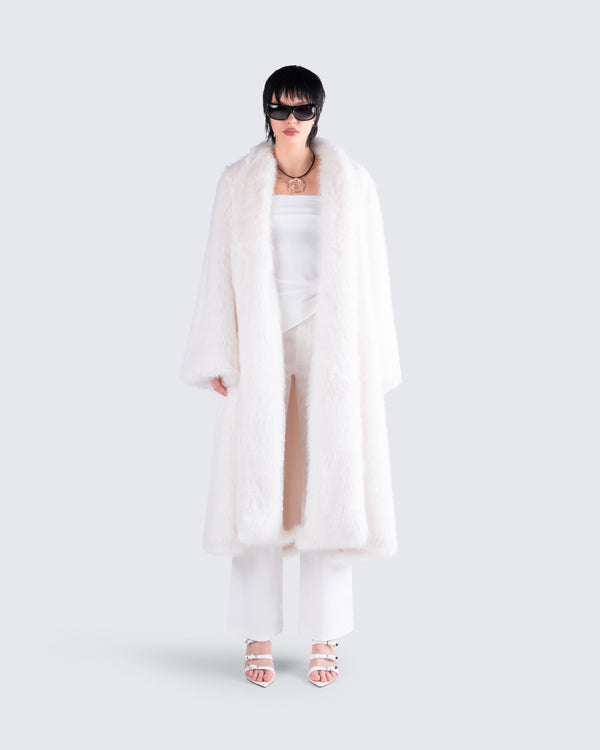 Finesse Noel Ivory Midi Vegan Fur Coat