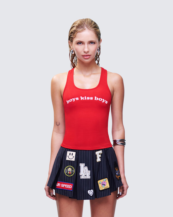 Finesse Noel Red Ribbed Slogan Tank