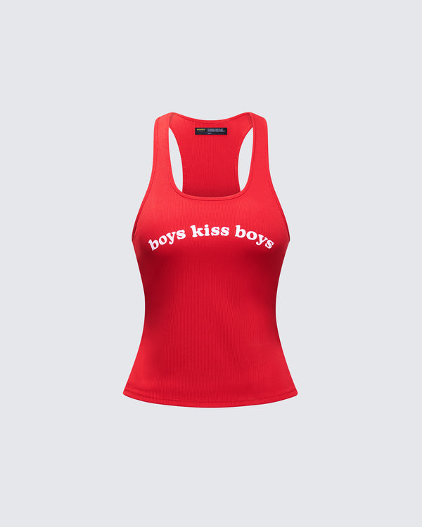 finesse Noel Red Ribbed Slogan Tank