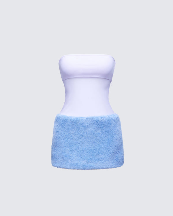 finesse Noelle Blue Faux Fur Mesh Mini Dress