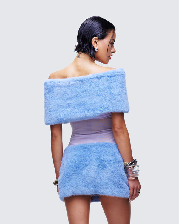 Finesse Noelle Blue Faux Fur Shrug