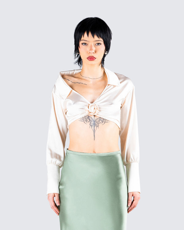 Finesse Noor Ivory Knotted Blouse Top