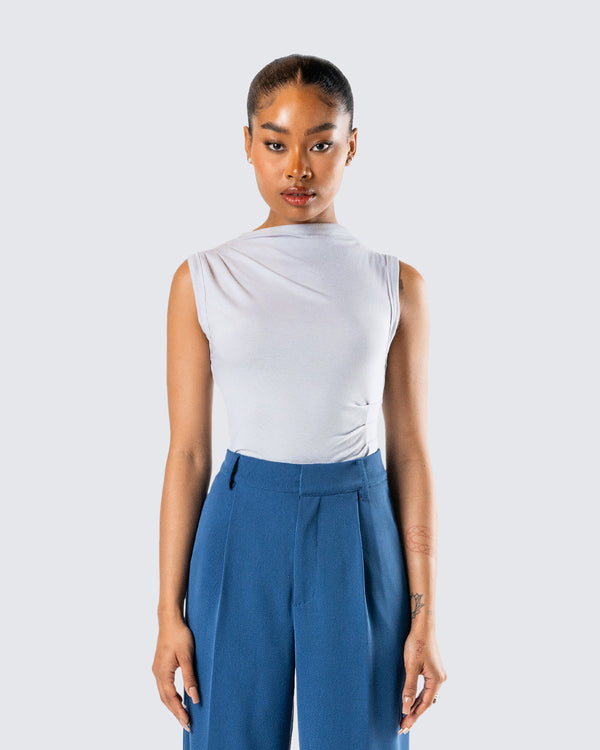 Finesse Norah Light Grey Pleated Top