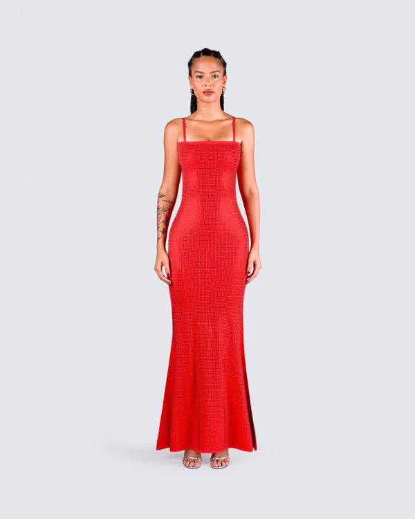 Finesse Numa Red Rhinestone Gown