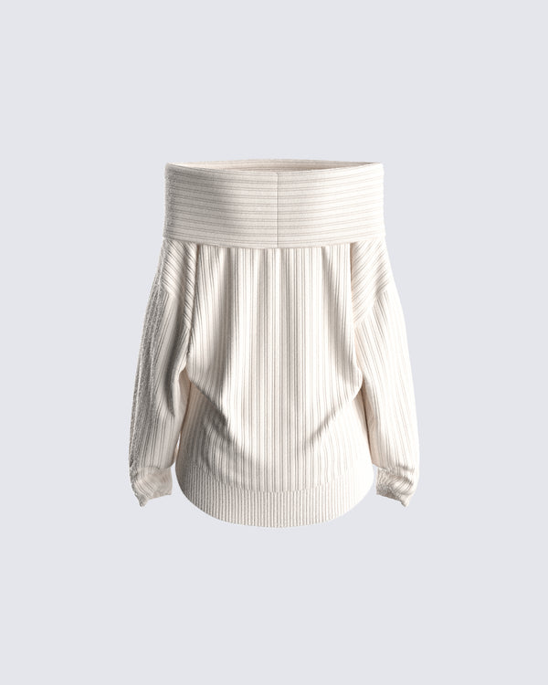 Finesse Nyx Ivory Off Shoulder Sweater Top
