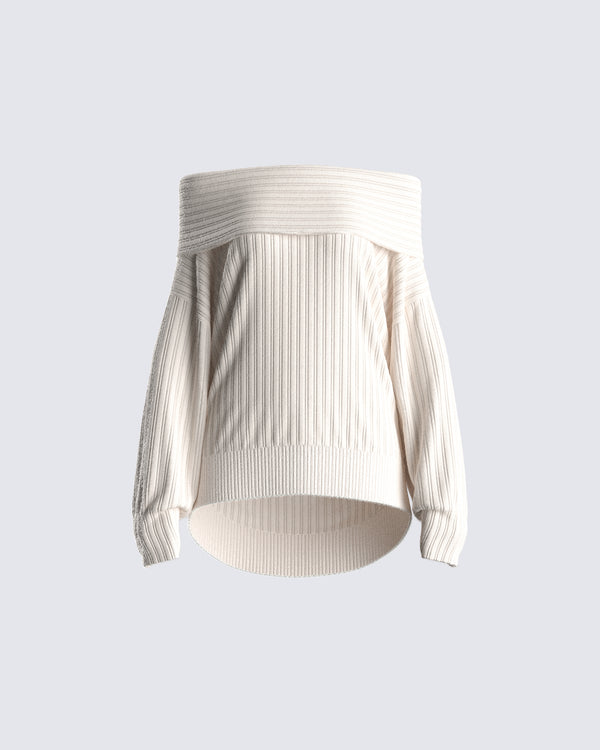 finesse Nyx Ivory Off Shoulder Sweater Top