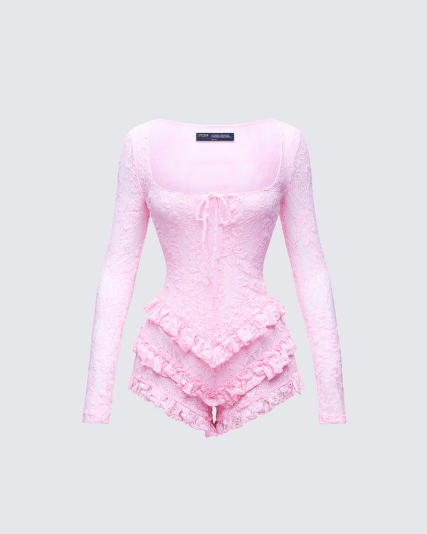 finesse Oceane Pink Ruffle Edge Romper