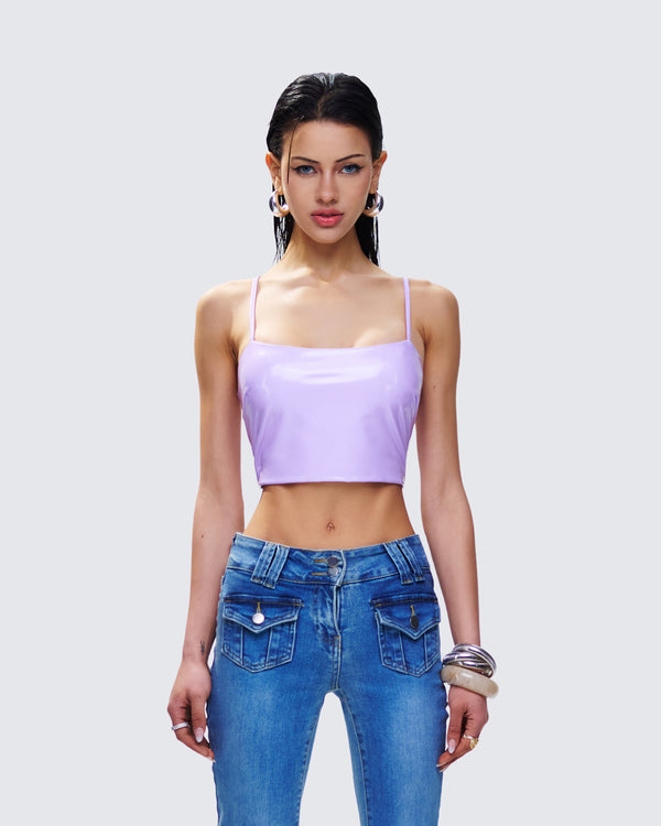 Finesse Odalis Lilac Vegan Leather Crop Top