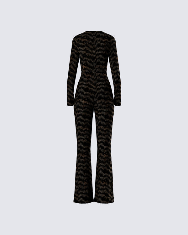 Finesse Odessa Black And Gold Metallic Jumpsuit