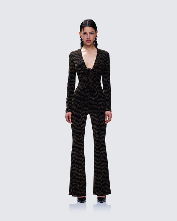 Finesse Odessa Black And Gold Metallic Jumpsuit