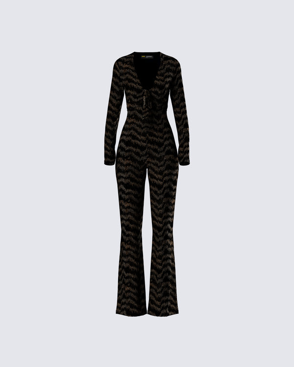 finesse Odessa Black and Gold Metallic Jumpsuit