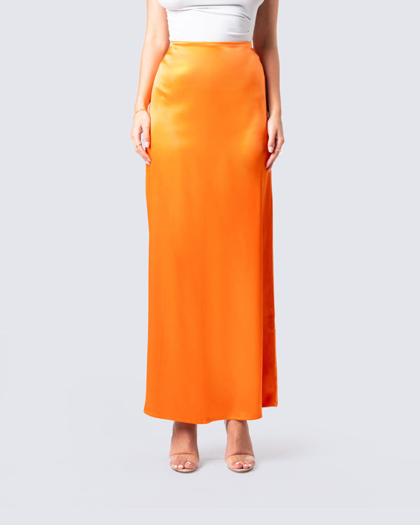 Finesse Odette Orange Satin Maxi Skirt