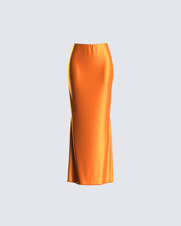 finesse Odette Orange Satin Maxi Skirt