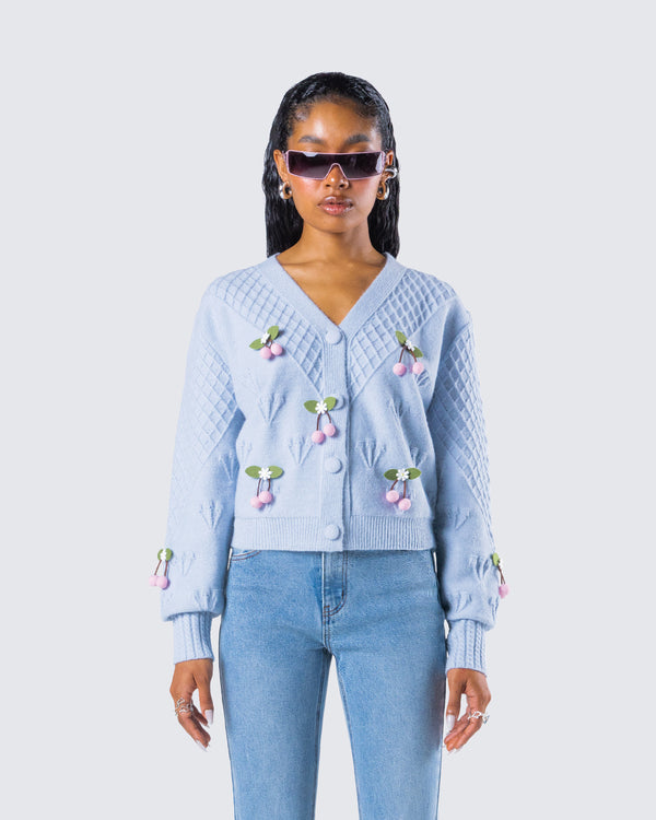 Finesse Olea Lavender Cherry Trim Cardigan