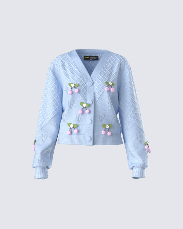 finesse Olea Lavender Cherry Trim Cardigan