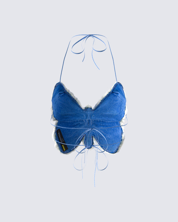 Finesse Olivette Blue Denim Butterfly Top