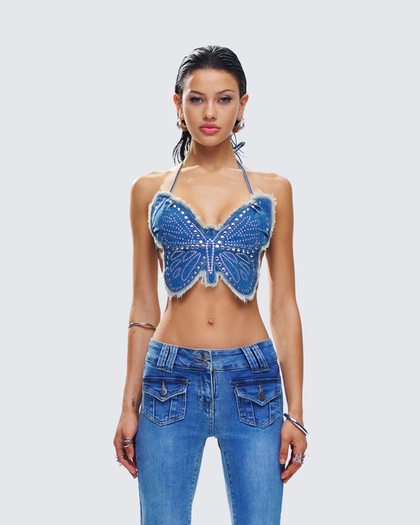 Finesse Olivette Blue Denim Butterfly Top