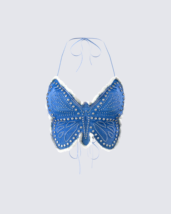 finesse Olivette Blue Denim Butterfly Top