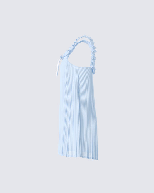 Finesse Olwen Baby Blue Plisse Mini Dress
