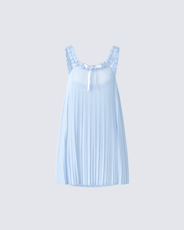 finesse Olwen Baby Blue Plisse Mini Dress